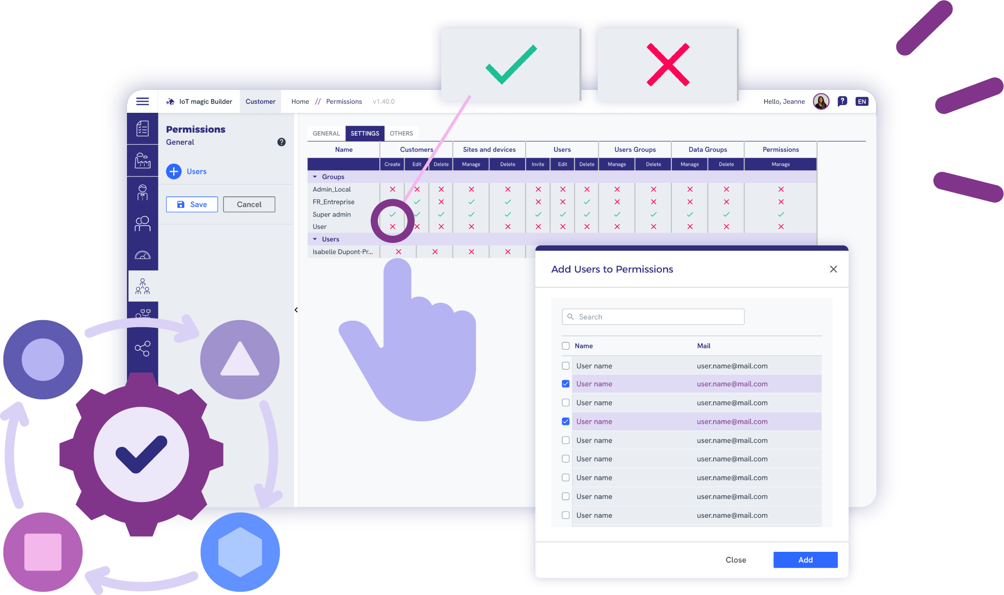 interface de gestion des droits