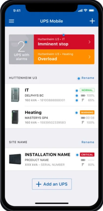 interface de l'application de monitoring de Socomec, depuis la plateforme IoT magic Builder